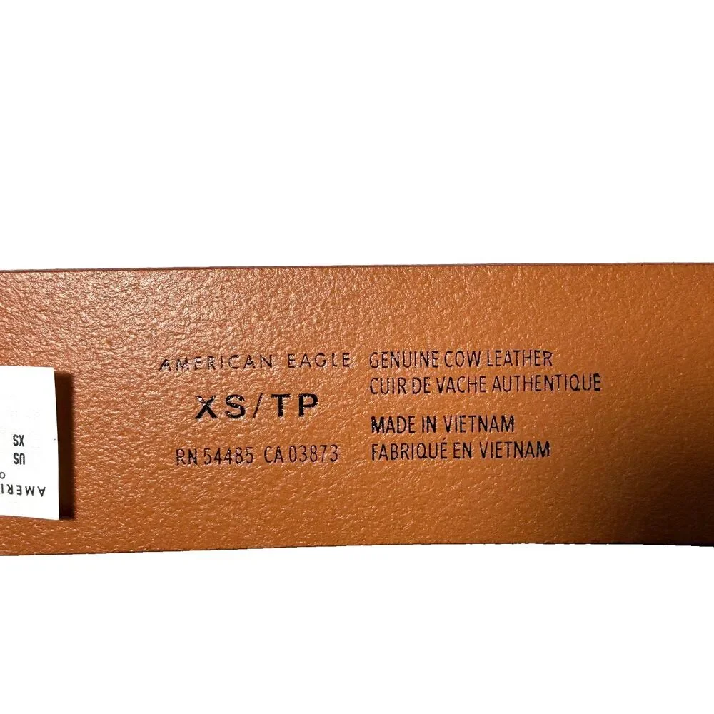 Vtg American Eagle Outfitters AEO Tan Beige Leather Belt Size 26 X-Small Brass